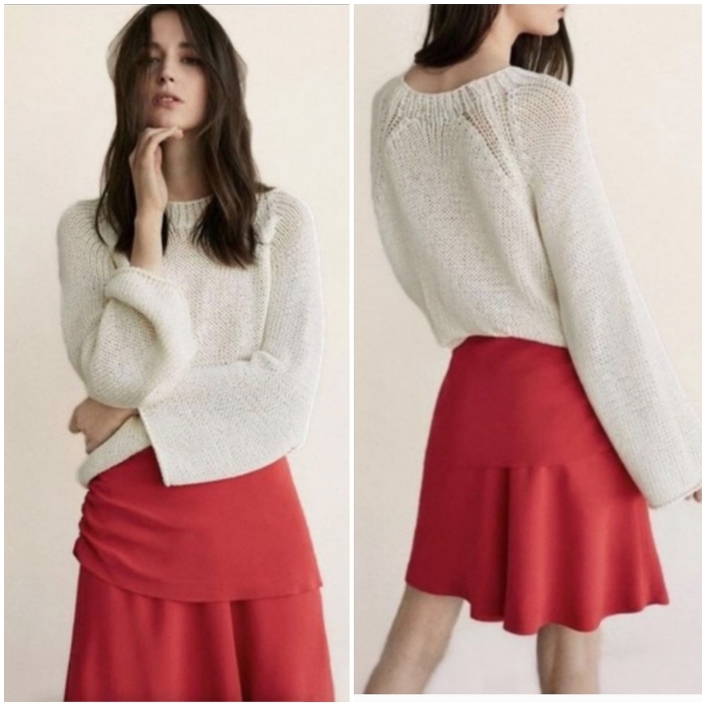 MASSIMO DUTTI Red Layered Ruffled Ruched Skirt